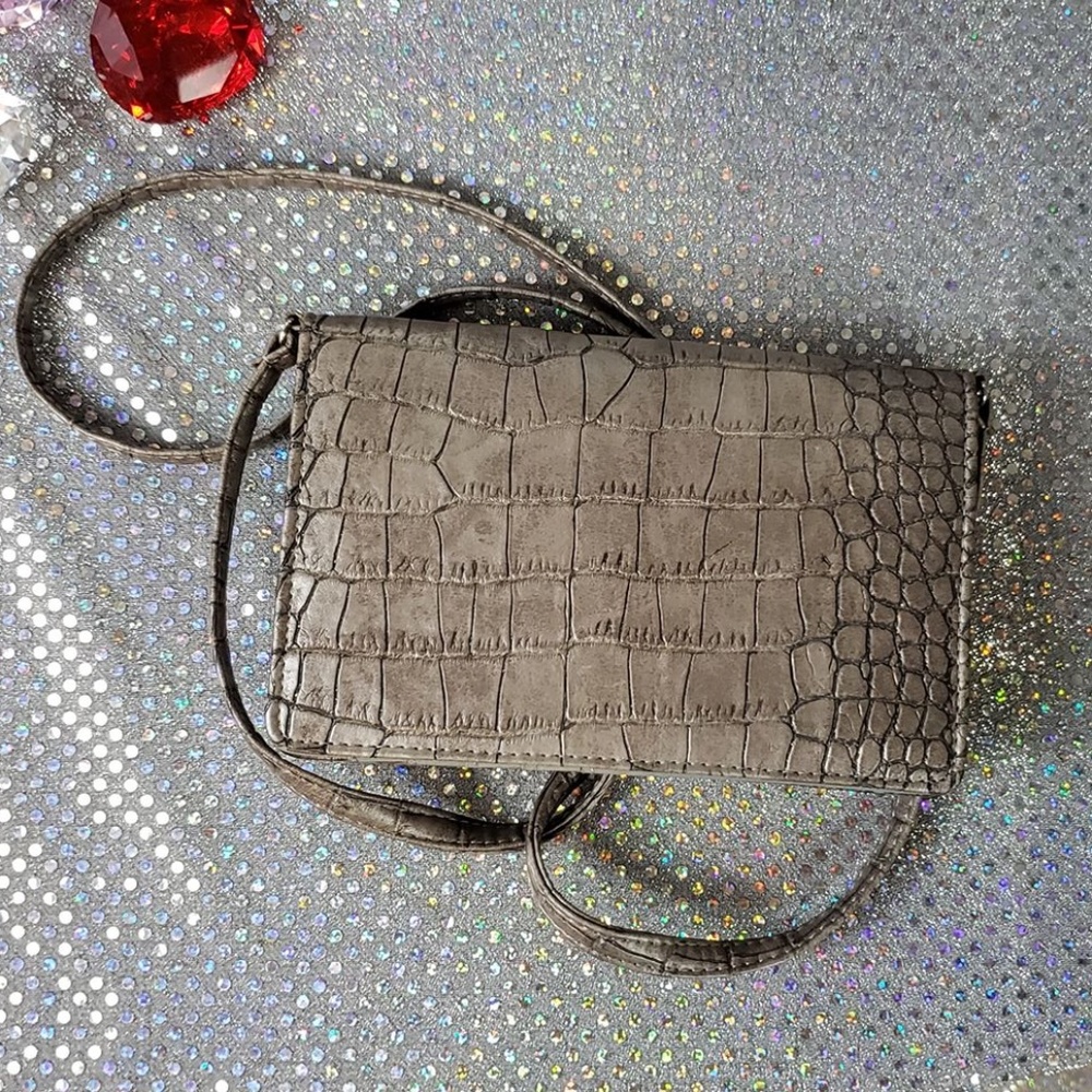 Grey Crocodile/ Snakeskin Adjustable Shoulder Bag